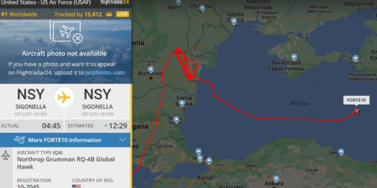 SUA au trimis o nouă dronă de spionaj în Marea Neagră. Traseul ei a putut fi urmărit public și a fost cel mai vizionat zbor al zilei