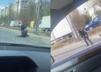 A văzut poliţia şi a luat-o la fugă: Un bărbat, pus la pământ de oamenii legii, în plină stradă, la Ciocana