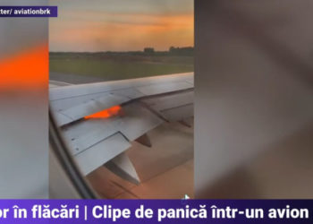 Clipe de panică la bordul unui avion, după ce unul dintre motoare a luat foc în timpul decolării | VIDEO