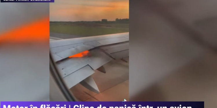Clipe de panică la bordul unui avion, după ce unul dintre motoare a luat foc în timpul decolării | VIDEO