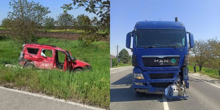 Accident violent la Fălești: O mașină, lovită lateral de un TIR cu semiremorcă, în timp ce se întorcea pe traseu