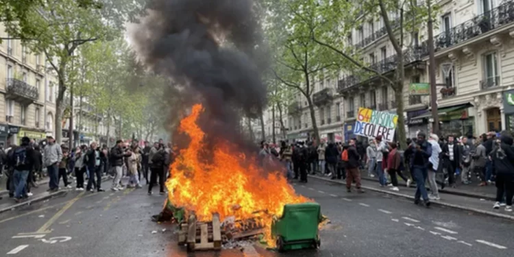 Proteste violente în Franța: Peste 2 milioane de demonstranți în toată țara. Protestatarii au ars un manechin cu chipul lui Macron