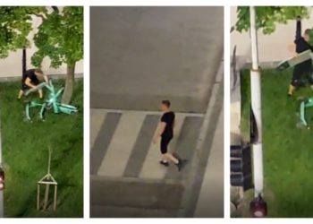 STOP CADRU Un individ a fost surprins cum „se răzbună” pe trotinete electrice, în Capitală