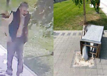 Cișmeaua de pe aleea Grigore Vieru, distrusă în plină zi de un bărbat. Poliția îl caută, după imaginile de pe camerele din preajma | FOTO