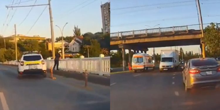 Un tânăr a încercat să sară în gol de pe podul de pe strada Ismail. S-ar fi certat cu iubita