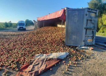 В Сороках перевернулся грузовик с яблоками