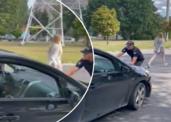 Show în plin trafic: Ce riscă șoferița care și-a abandonat mașina și s-a culcat pe asfalt după ce a fost oprită de polițiști | VIDEO