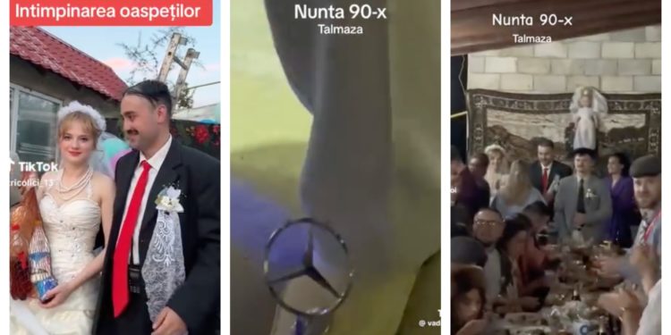 «Мурка», значок от «Мерса» и малиновые брюки. Пара из Штефан-Водэ сыграла свадьбу в стиле 90-х | VIDEO