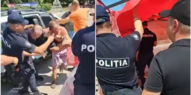 „Este depășirea atribuțiilor de serviciu”. Poliția a confiscat un cort al Partidului Renaștere din Bălți și au folosit gaze lacrimogene asupra unui trecător, ulterior reţinându-l | VIDEO