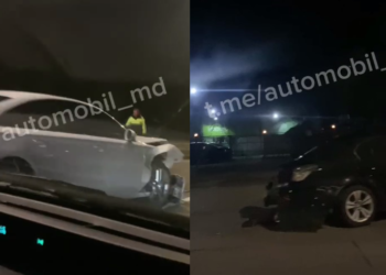 Accident în capitală. Un șofer a ajuns cu mașina într-un BMW ce era parcat
