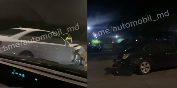 Accident în capitală. Un șofer a ajuns cu mașina într-un BMW ce era parcat