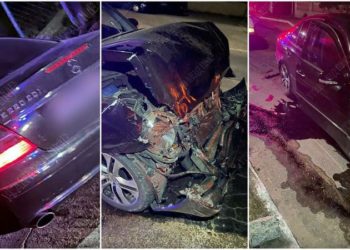 Și-a lovit mașina, a boțit un Mercedes și un BMW și a fugit de la locul accidentului: Șoferul, căutat de polițiști | FOTO