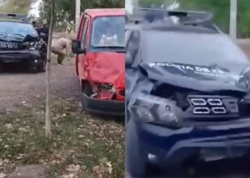 Un automobil al Poliției de Frontieră, boțit într-un accident, după ce s-a izbit cu o altă mașină, la Ungheni: Cum s-ar fi produs impactul | VIDEO