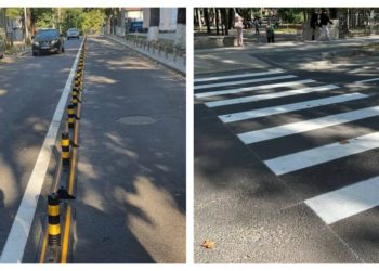 Delimitatoare pentru pista de cicliști – montate pe o stradă din Chișinău Mașinile vor circula doar pe o bandă