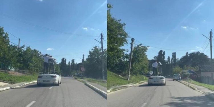 Dansând în picioare pe o mașină care se deplasa prin Orhei: Cum doi tineri și-au pus viața în pericol