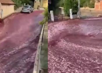 Incident mai puțin obișnuit: Un oraș din Portugalia a fost inundat cu 2,2 milioane de litri de vin roșu | VIDEO